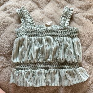 Kate Quinn Sage Striped Smocked Top